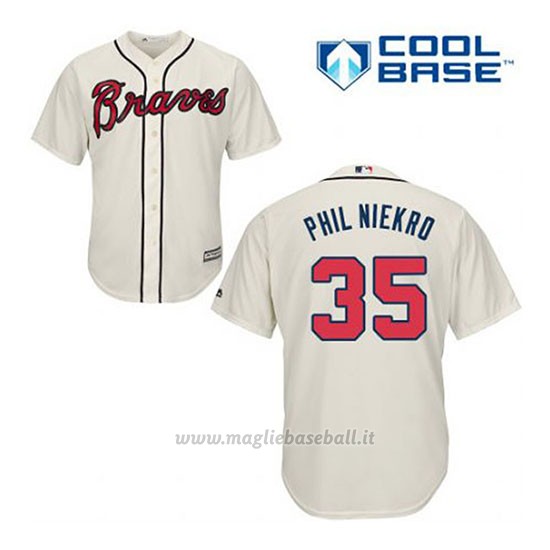 Maglia Baseball Uomo Atlanta Braves 35 Phil Niekro Crema Alterner Cool Base